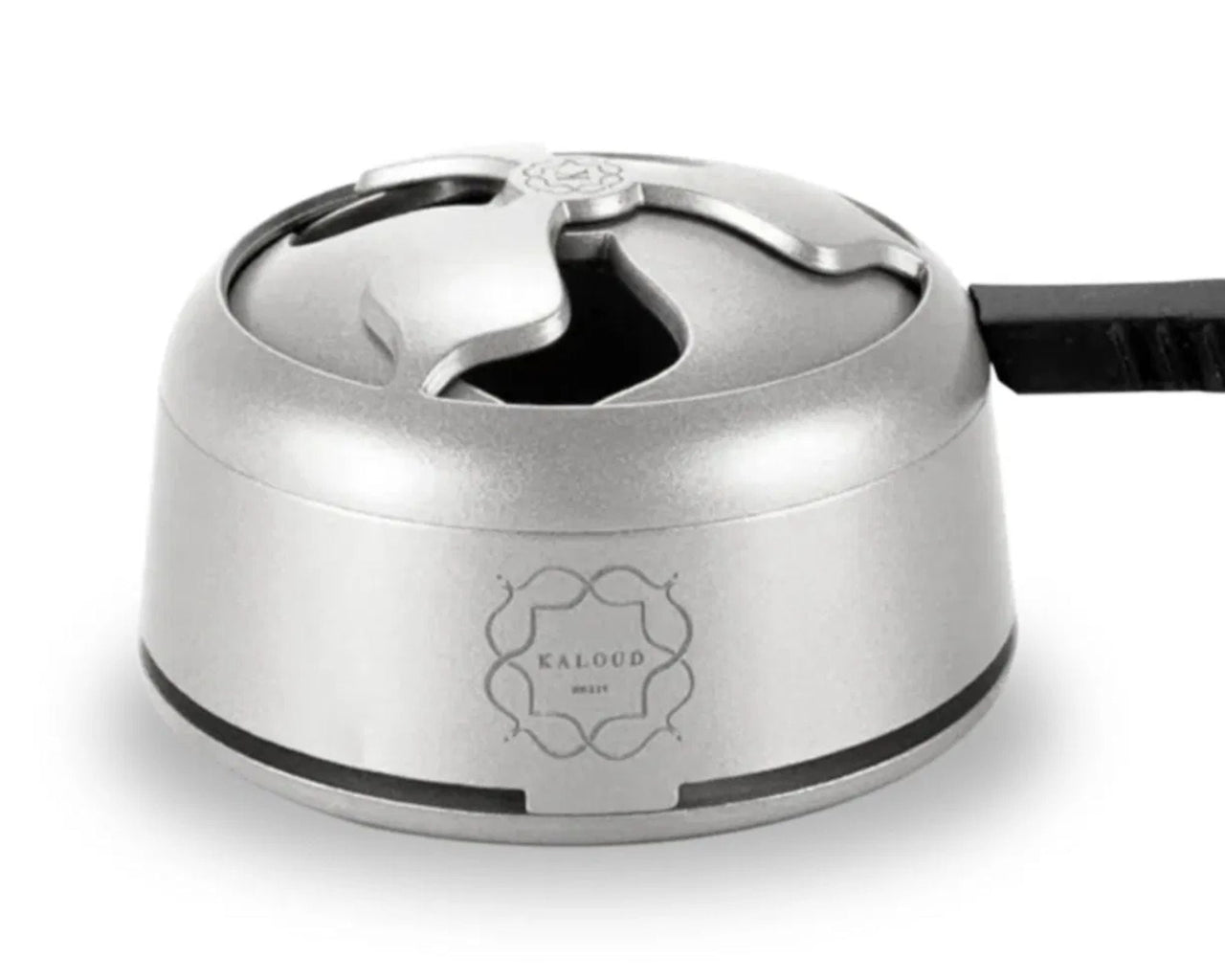 Kaloud Lotus I+ stainless steel heat management device shown in profile with vented lid and tong handle