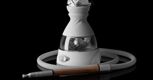 Complete hookah system with heat management device seated on bowl, regulating thermal energy transfer