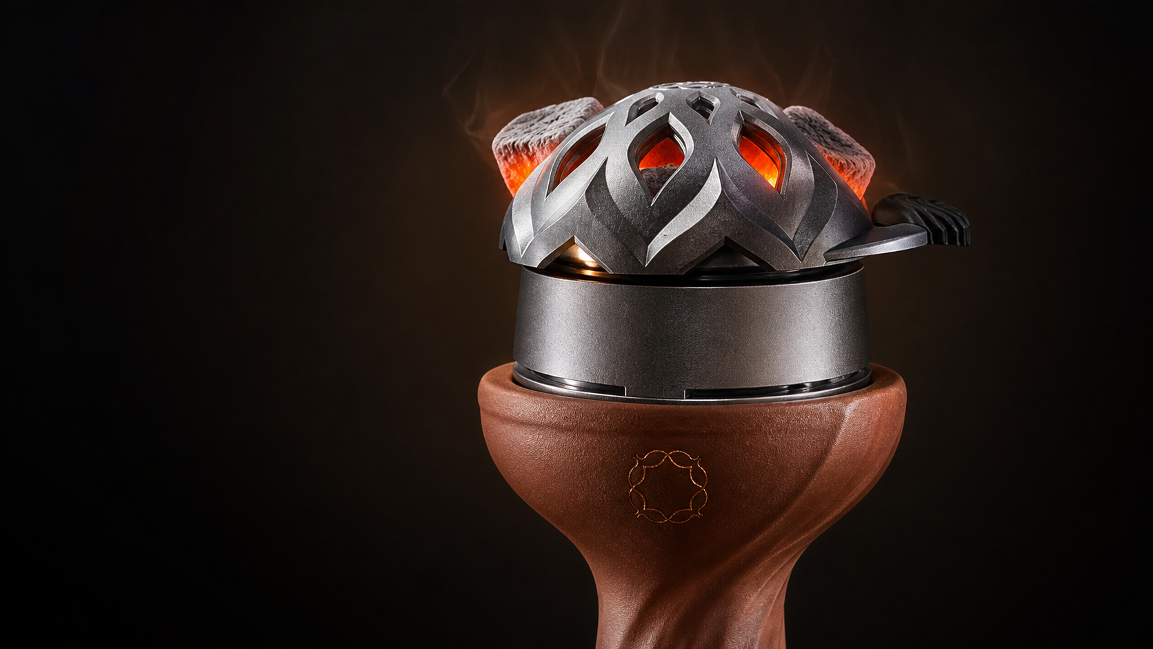 Kaloud Lotus 3 heat management device on a Kaloud clay bowl with controlled warmth and premium editorial lighting for a hookah flavor guide