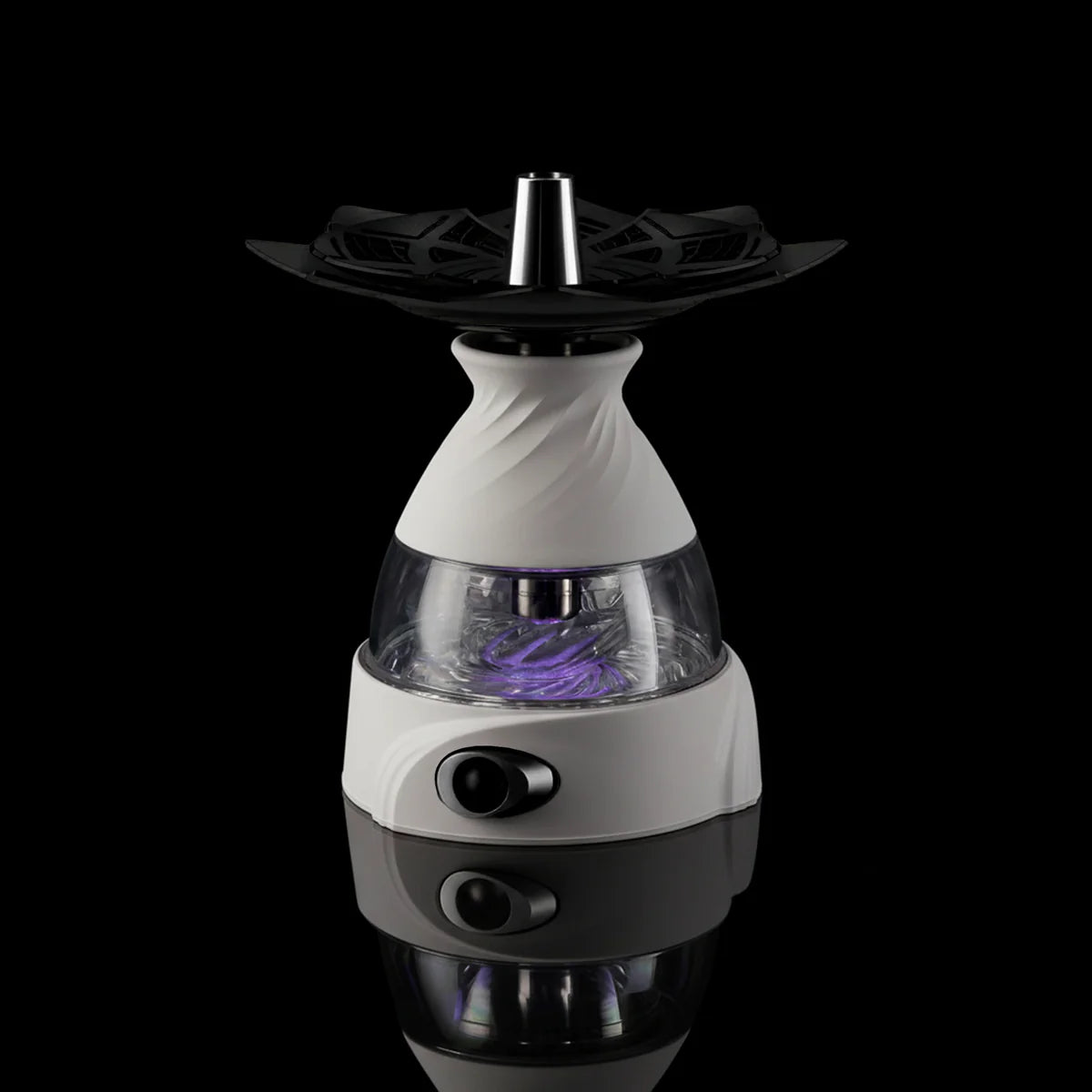 Kaloud Krysalis Calix 2.0 White Core System hookah base with bright internal lighting, pre-paired with the Aeras Duo Ashtray, anchor of the Libra Zodiac Hookah Bundle